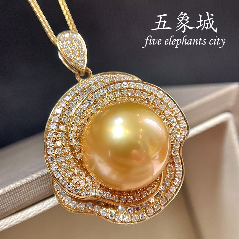 南洋金珠吊坠18K金项链:奢华正圆浓金海水珍珠,送礼必备!💎 -颈饰-淘宝百科网