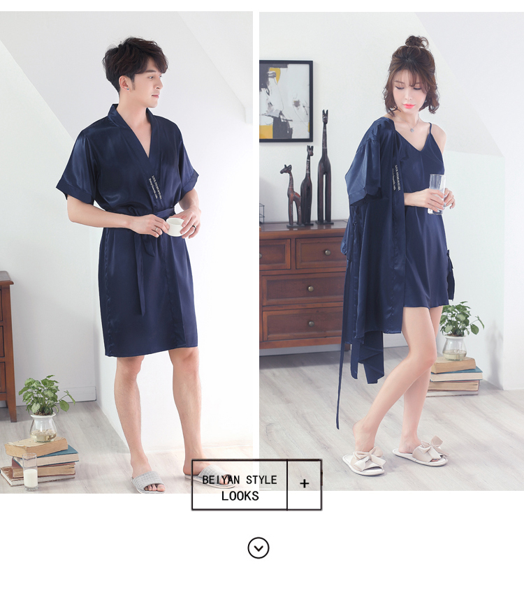 Mùa hè vài bộ đồ ngủ băng lụa nam giới và phụ nữ ngắn tay áo choàng phù hợp với sexy strap nightdress Hàn Quốc dịch vụ nhà