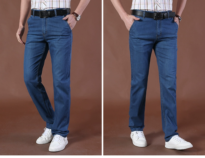 Mùa hè 2019 nam mỏng phần Jeep khiên nam jeans béo nam quần thẳng cỡ lớn eo giữa quần dài thủy triều - Quần jean