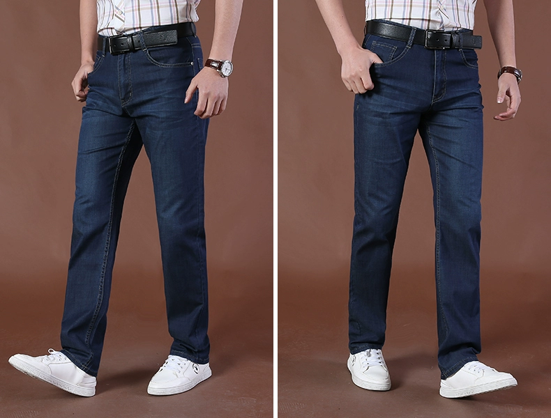 Mùa hè 2019 nam mỏng phần Jeep khiên nam jeans béo nam quần thẳng cỡ lớn eo giữa quần dài thủy triều - Quần jean