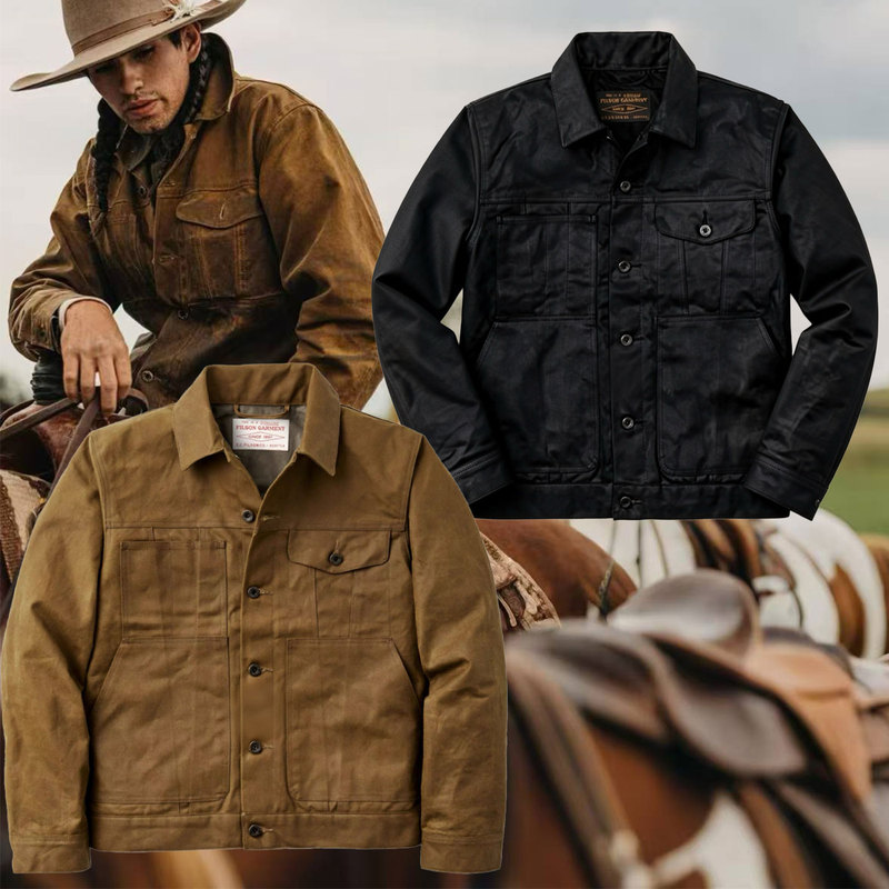 Flison Heavy Waxed Canvas Jacket American Retro Tough Guy Style Yellowstone Same Style Hunting Cruiser Waxed Canvas Jacket