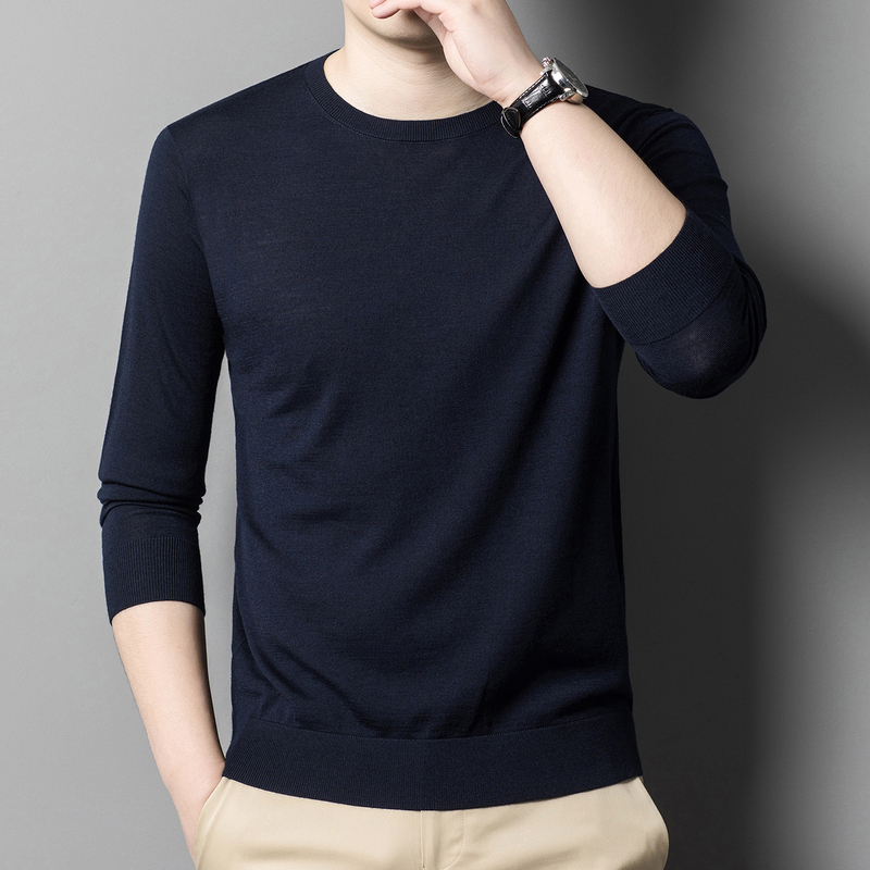 High-Quality 100% Fine-Spun Merino Wool Sweater for Men, Round Neck, Long Sleeves, Soft and Lightweight for Autumn and Winter, Base Layer Knit Wool T-Shirt High-Quality 100% Fine-Spun Merino Wool Sweater for Men, Round Neck, Long Sleeves, Soft and Lightweight for Autumn and Winter, Base Layer Knit Wool T-Shirt
