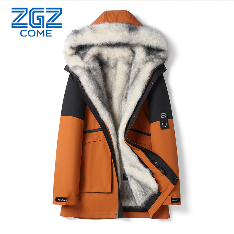 Haining Parka with Removable Coyote Fur Lining, Unisex Mid-Length Hooded Trendy Fur Coat Haining Parka with Removable Coyote Fur Lining, Unisex Mid-Length Hooded Trendy Fur Coat