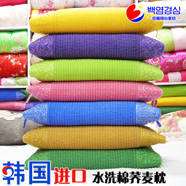100% Korean imported cotton folk buckwheat shell comfortable washed cotton pillow multi-color