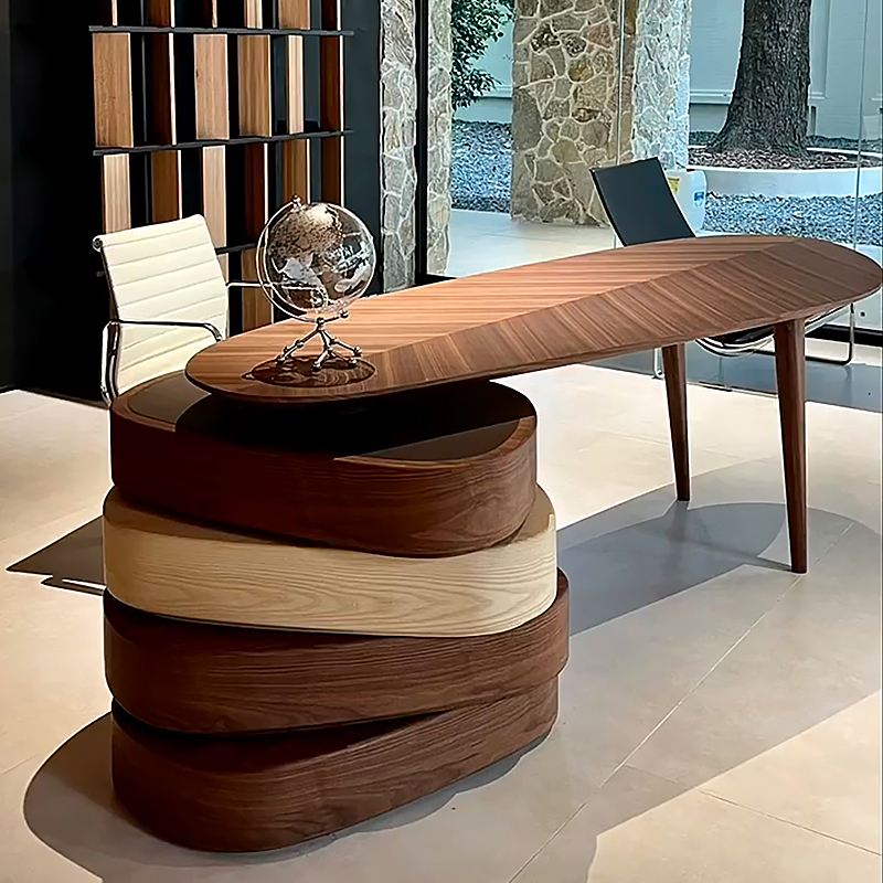 Italian-Style Desk, Solid Wood, Modern Minimalist Office Desk, Executive Desk, Boss Desk, Walnut Wood Study Room, Retro Rotating Desk Italian-Style Desk, Solid Wood, Modern Minimalist Office Desk, Executive Desk, Boss Desk, Walnut Wood Study Room, Retro Rotating Desk