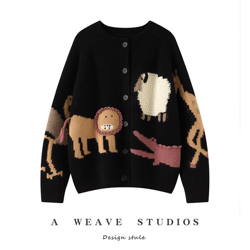 750 Grams! Heavyweight Thickened Cashmere Sweater for Women, Lazy Zoo-Style Loose Wool Knit Cardigan for Winter