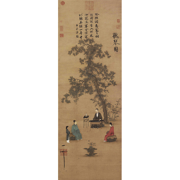 Listening to the piano 51x147cm Northern Song Dynasty Song Huizong Zhao Ji replica Rice paper micro-jet printing Ancient painting custom