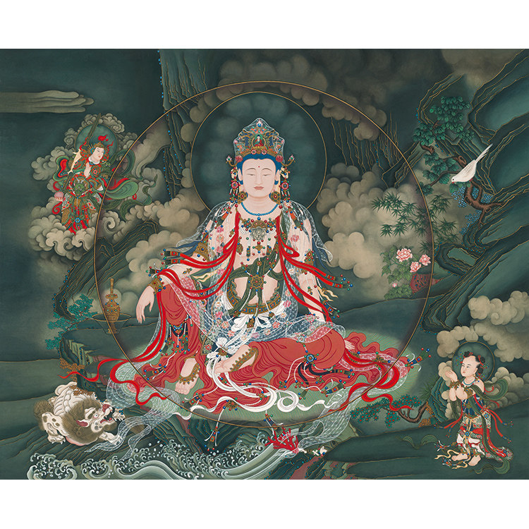 Water Moon Guanyin Bodhisattva portrait 90x110cm Thangka Buddha Religious calligraphy and painting Rice paper printing core not mounted