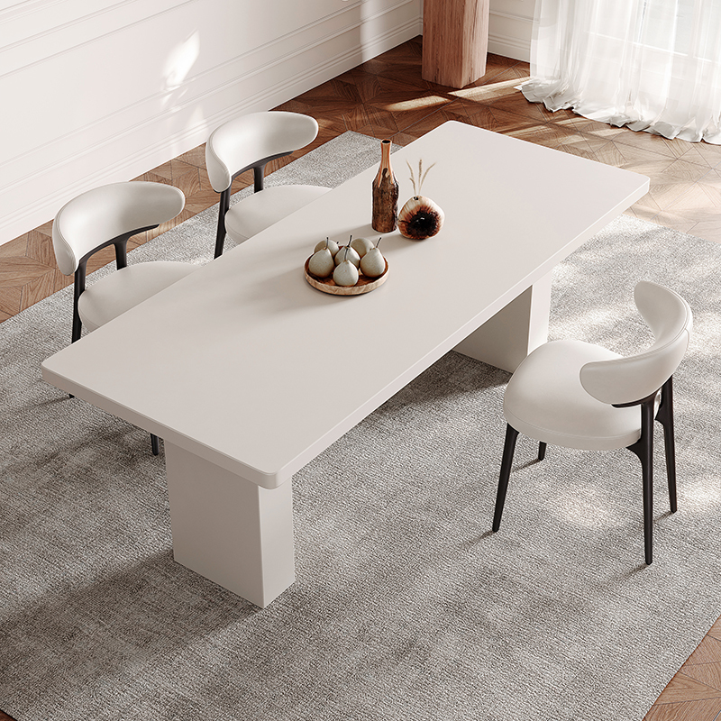 2025 New Pure White Slate Dining Table and Chair Set, Thickened Cream Style, Modern Minimalist Home Rectangular Table