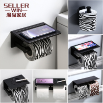 Toilet roll paper holder Toilet paper holder black toilet paper box Toilet tissue holder Free hole mobile phone holder Wall-mounted hotel