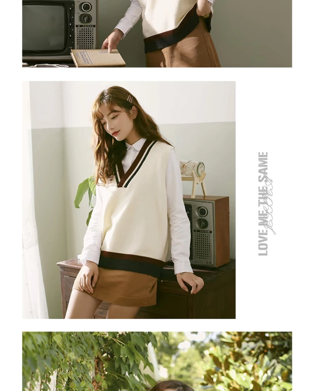 Áo len dệt kim nữ mùa thu và mùa đông mới retro hit màu V-len len vest đỏ vest không tay áo len áo kiểu nữ đẹp 2021