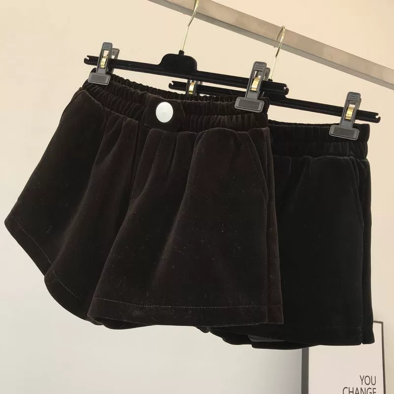 Quần short ống rộng cạp cao nữ mùa thu đông 2018 mới Một từ rộng eo cao bên ngoài mặc quần bốt là quần ống rộng ống rộng