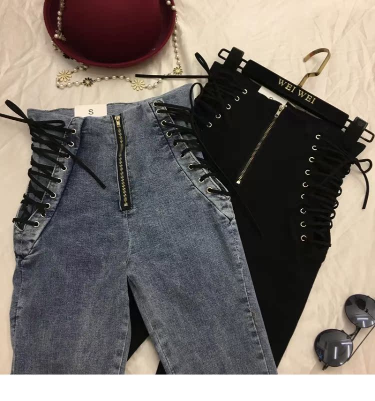 Đầm dự tiệc châu Âu 2018 mới quây bướm lễ hội là chân váy denim co giãn Quần lọt khe nữ quần thủy triều thời trang nữ 2021