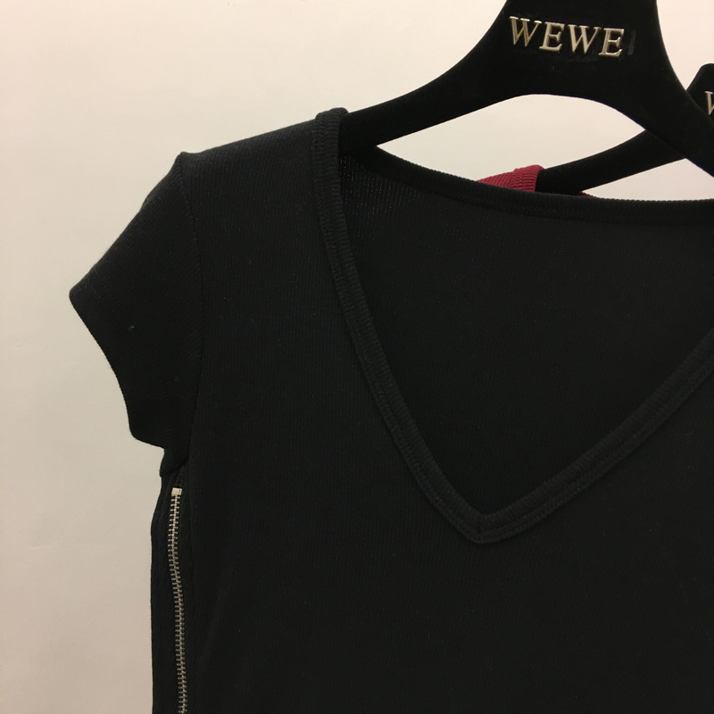 2018 mới mùa xuân và mùa hè Châu Âu và Hoa Kỳ Van cá tính thời trang màu rắn V cổ áo sexy side zipper ngắn Slim dress váy suông