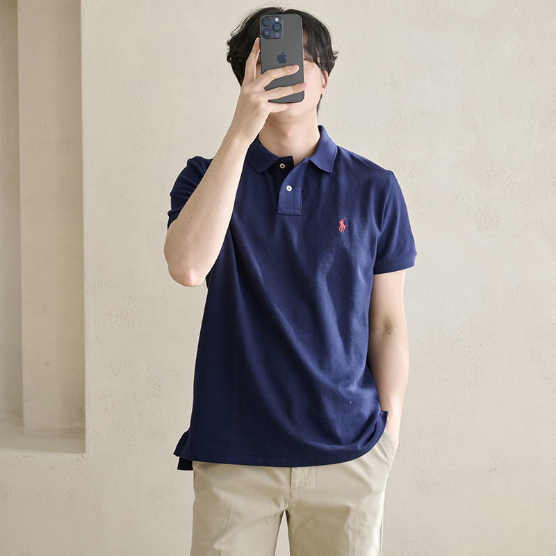 American-Style Polo Ralph Lauren Men's Short-Sleeve Polo Shirt, Pure Cotton, Embroidered, Turn-Down Collar, Business Casual T-Shirt