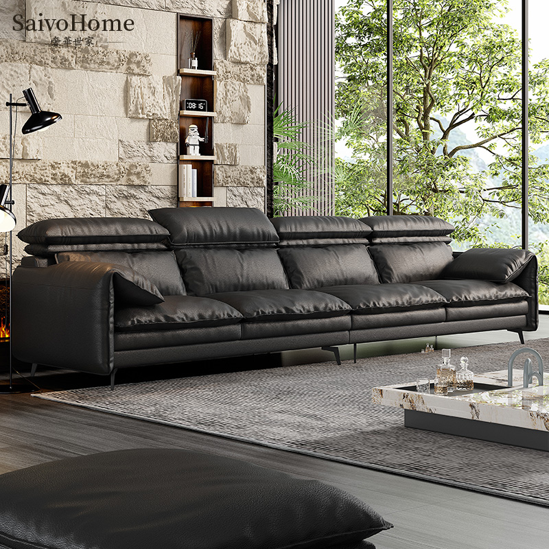 Luxury Family Leather Cover Head Coal-leather Nordic Small House Modern Simple Living Room Triple-Person Down