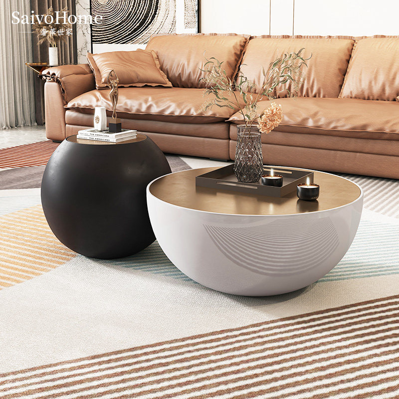 Luxurious family modern light extravagant small round tea table small family type round resin modern minimalist tea table combination