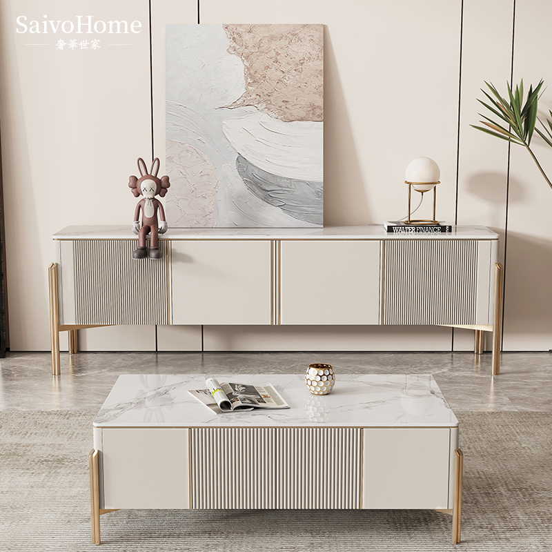 Luxury family modern light luxury slate TV cabinet coffee table combination living room small apartment floor cabinet designer furniture