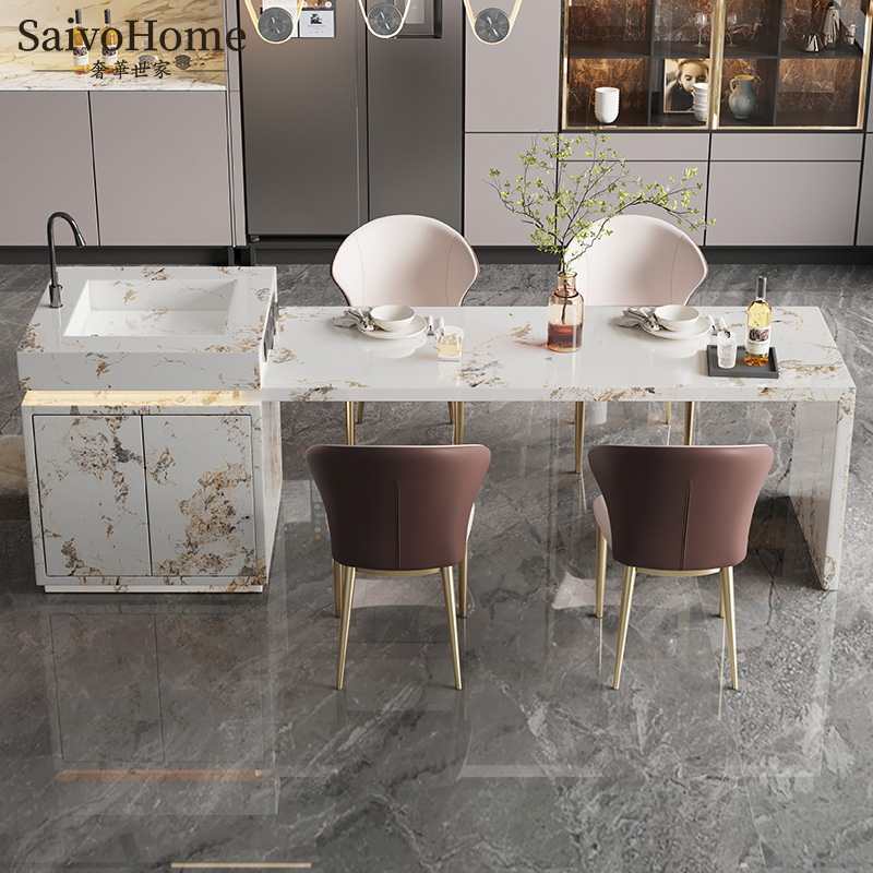 Luxurious family rock slab island table integrated modern light luxury home multi-functional storage kitchen cooking bar - Taobao