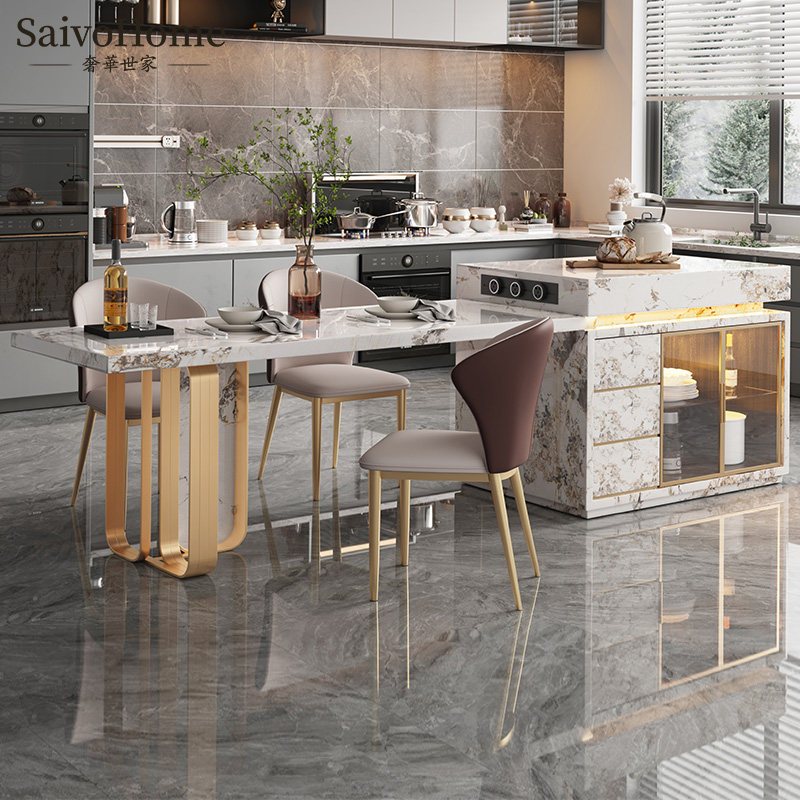 Light Lavish Rockboard Island Table Dining Table Integrated Home Finished Products Multifunction Storage Middle Island Table Rectangular Dining Table Water Bar