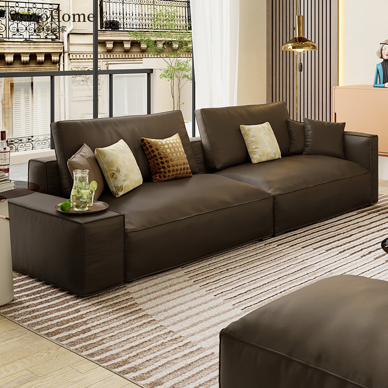 Luxury family Leather sofa head nappa leather small apartment modern simple Nordic tofu block inline sofa
