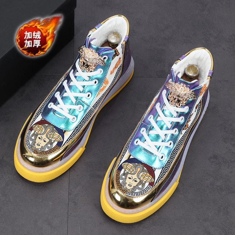 European station new Martin boots men's inner heightening casual sneakers personality fashion 3D printing splicing mid-top ankle boots