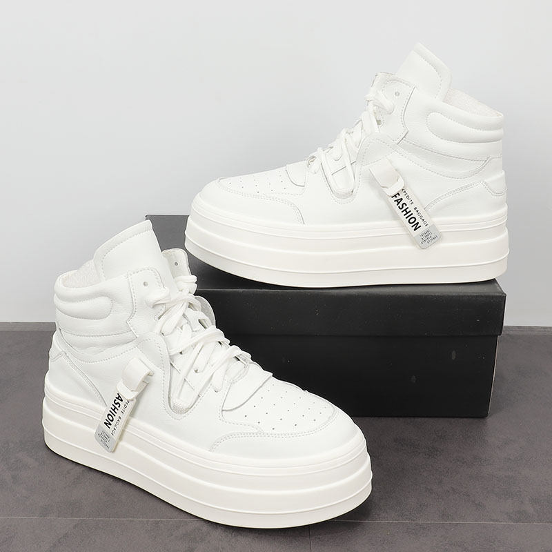 European station thick soles high-help shoes autumn trend of hundred-and-air mats increased male shoes white fashion casual boots