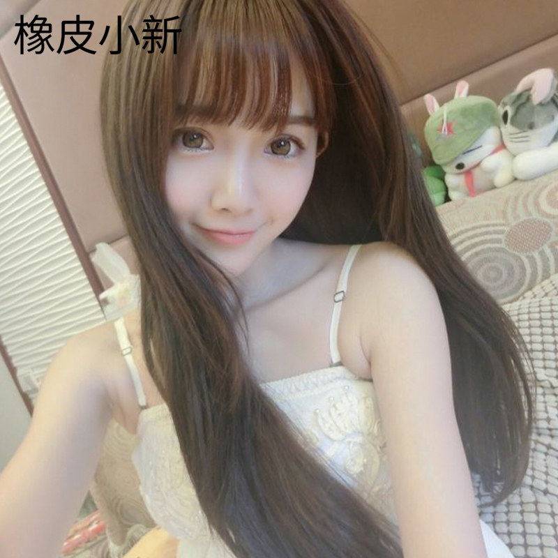 真发假发女长直发空气齐刘海圆脸网红女神同款发型仿真手织发套