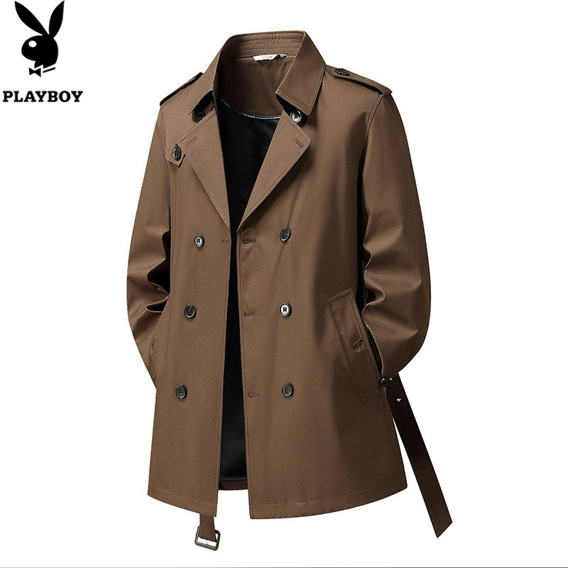 Двубортная ветровка средней длины Playboy, мужское пальто в британском стиле, весенне-осенняя куртка на шнуровке, основной популярный стиль
