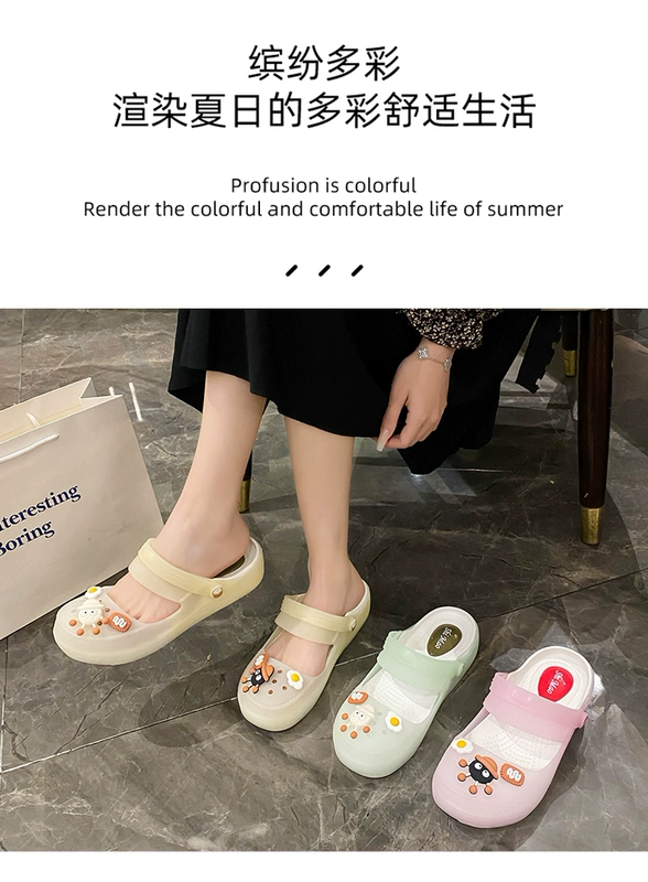 Jelly Crocs Nữ 2024 Mùa Hè Mới Áo Khoác Ngoài Y Tá Dép Đế Mềm Chống Trơn Trượt Phòng Điều Hành Ngón Chân Dép