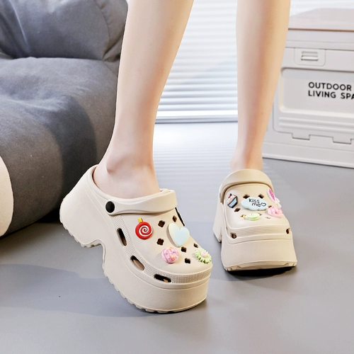 Li Ning, летние тапочки в стиле Crocs на платформе, пляжные босоножки, женский стиль, подходят для носки на улице, закрытый носок, увеличивают рост на 8 см, пляжный стиль