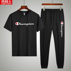 南极人夏季短袖T恤纯棉男士休闲运动套装