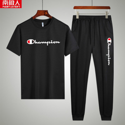 南极人夏季短袖T恤纯棉男士休闲运动套装