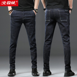 北极绒冬季加厚牛仔裤男士休闲加绒小脚长裤