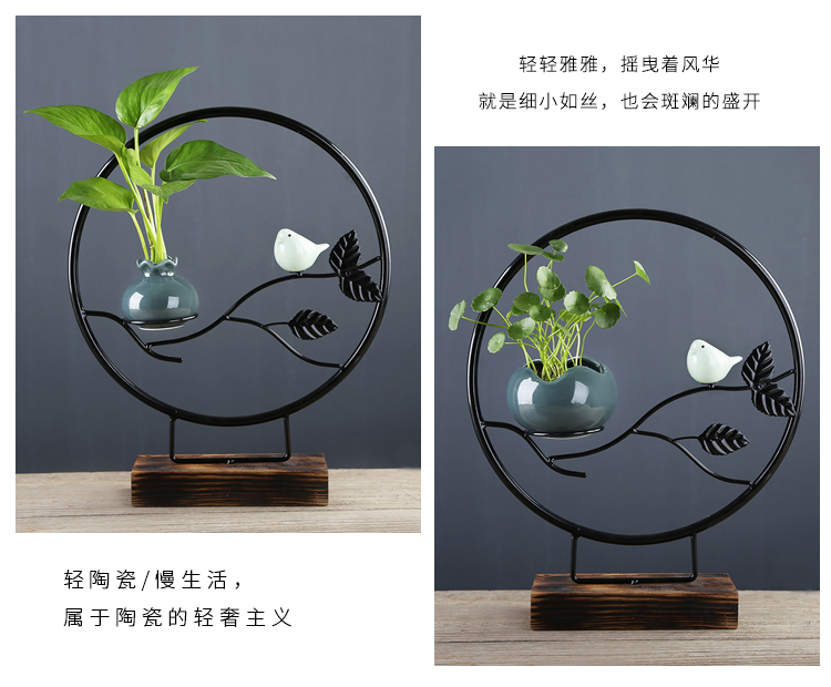 Sáng tạo gốm thủy canh bình trang trí sắt rèn phòng khách nhà rượu tủ TV trang trí tủ đơn giản để bàn hoa chậu - Vase / Bồn hoa & Kệ chau nhua trong cay