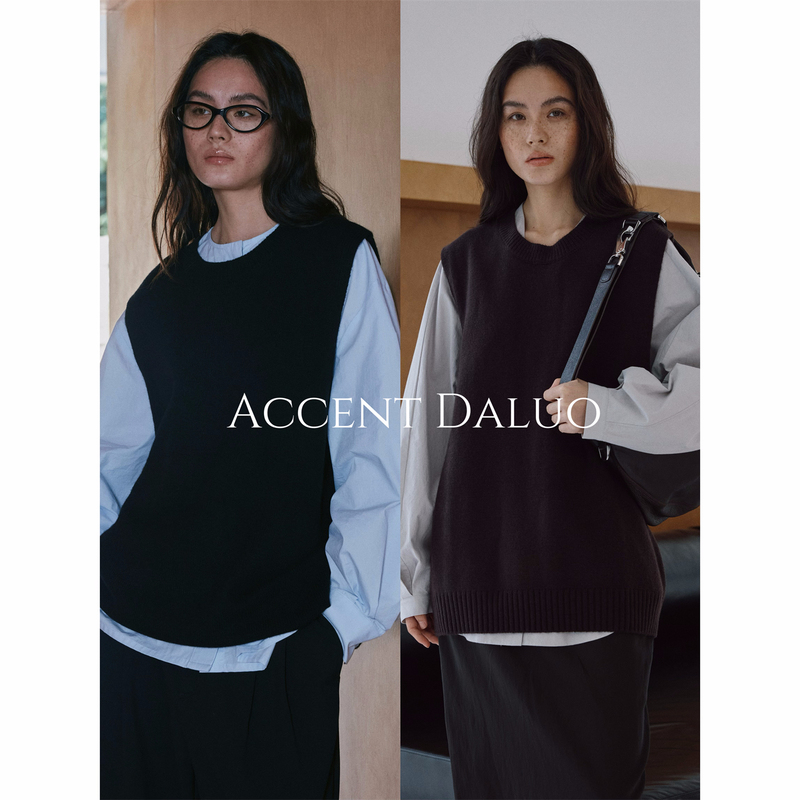 Accent Daluo Autumn and Winter Perfect Matching Companion 100% Sheep Wool Versatile Silhouette Round Neck Sweater Vest for Women Accent Daluo Autumn and Winter Perfect Matching Companion 100% Sheep Wool Versatile Silhouette Round Neck Sweater Vest for Women