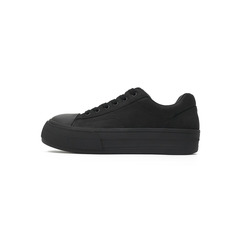 【Yijiu】26Ss Height-Increasing Full Black Thick-Soled Casual Sneakers for Men with Top-Layer Cowhide Sole
