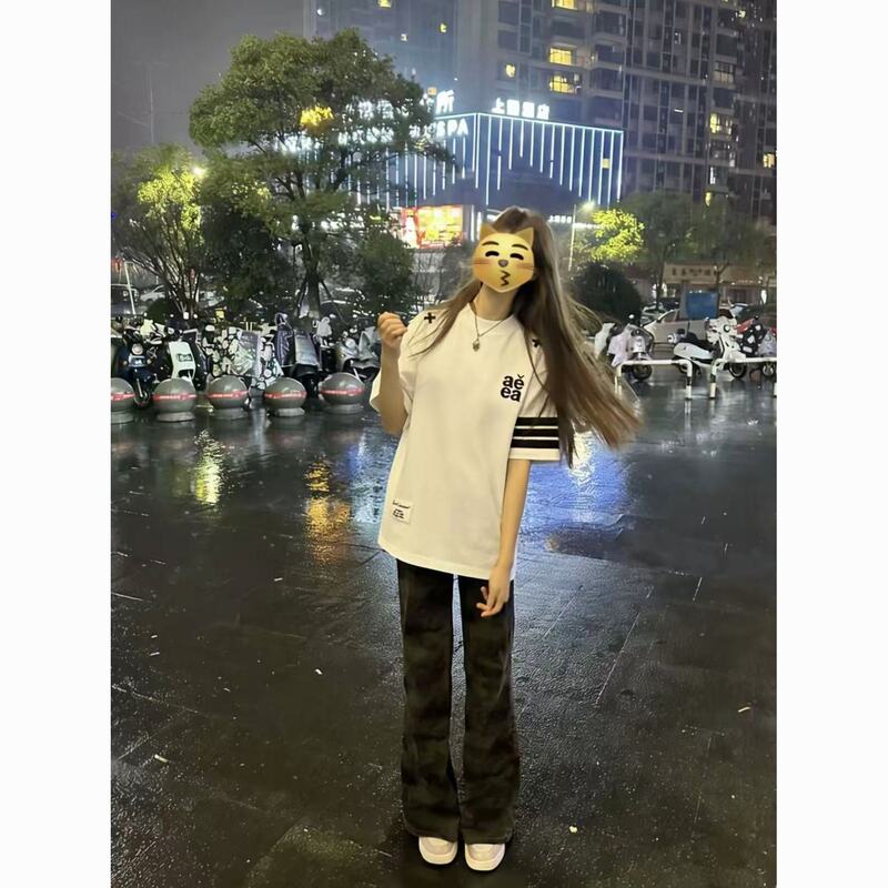 American Retro Striped Letter Embroidery Short-Sleeve Women's Summer New Loose Niche Casual Couple T-Shirt Top for Men American Retro Striped Letter Embroidery Short-Sleeve Women's Summer New Loose Niche Casual Couple T-Shirt Top for Men