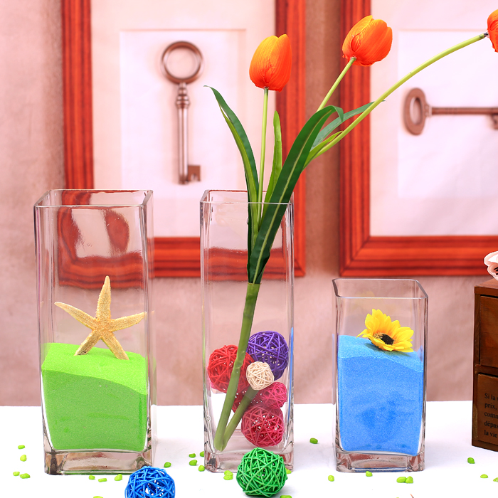 Vase glass transparent square floral lily Fugui Bamboo Dry Flower Flower Arrangement Tetragonal Vase Pendulum the living room floor