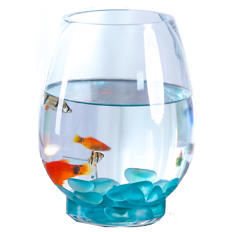 Office small fish tank thickened transparent glass turtle tank living room home desktop round mini small goldfish tank