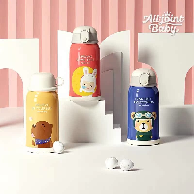 Italy ALL JOINT stainless steel children's thermos cup with straw Drop-proof cup kettle for primary school students