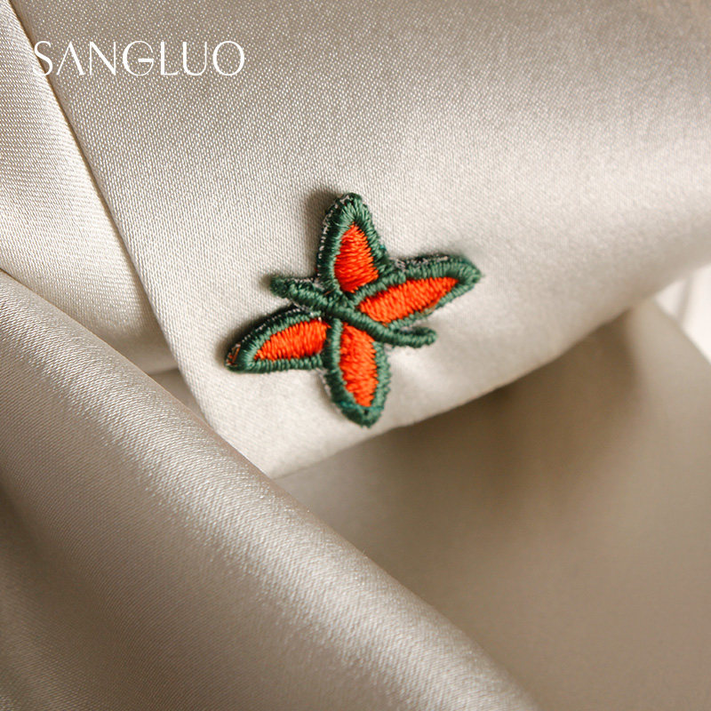 Heavy 19 mmi silk short sleeve pajamas Outfits men SANGLUO solid color embroidered mulberry silk outside wear home clothing