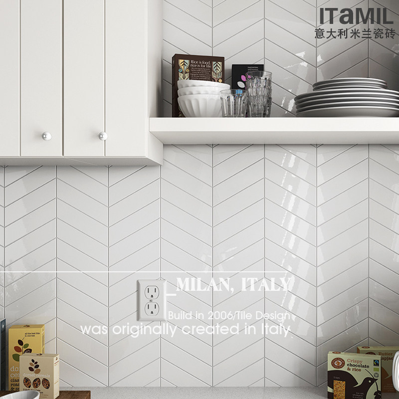 Fishbone fight net red mosaic tile background wall powder room wall brick kitchen balcony floor tile Literary light luxury modern