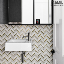 Light luxury metal color natural stone mosaic tile marble toilet background wall stainless steel piece