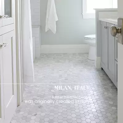 Very tonal natural marble mosaic Nordic powder room tile Floor tile Toilet bathroom hexagonal brick