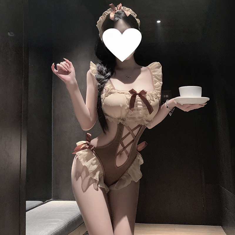 Lolita-Style Maid Home Jumpsuit with Ruffled Lace and Bow Tie Set for Private Photo Shoots and Atmospheric Outfits Lolita-Style Maid Home Jumpsuit with Ruffled Lace and Bow Tie Set for Private Photo Shoots and Atmospheric Outfits
