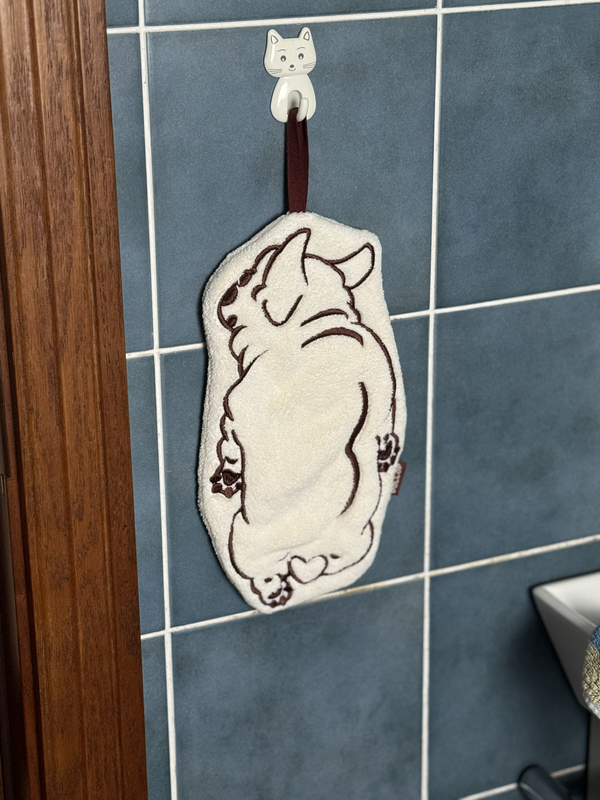 [Free Dishwashing Cloth] Original Hand-Painted French Bulldog Hand Towel, Coral Fleece Absorbent Towel, Kitchen Household Hand Towel, Cute
