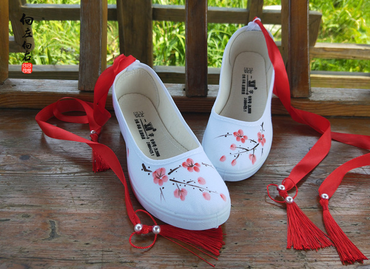 Zihiu-ban đầu vẽ tay theo phong cách cổ xưa phiên bản cải tiến của Hanfu với giày kiểu Trung Quốc dây đeo giày vải khiêu vũ giầy bốt nữ