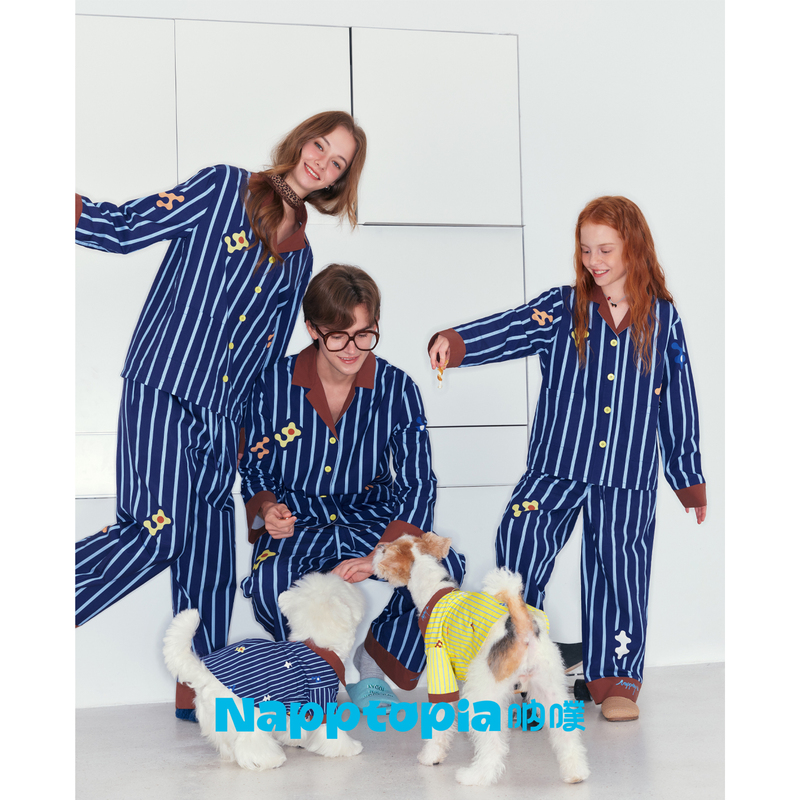 Napptopia【Island Dream】Striped Print Pet and Human Matching Loungewear Set Couple Pajamas Napptopia【Island Dream】Striped Print Pet and Human Matching Loungewear Set Couple Pajamas
