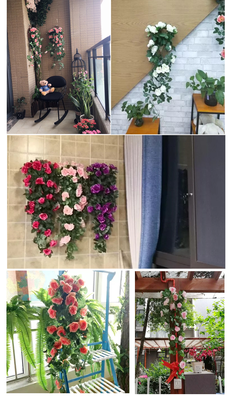 Mô phỏng hoa hồng mây giả hoa treo giỏ trang trí hoa cây nho nhựa hoa mây trong nhà phòng khách treo tường - Hoa nhân tạo / Cây / Trái cây chậu hoa giả